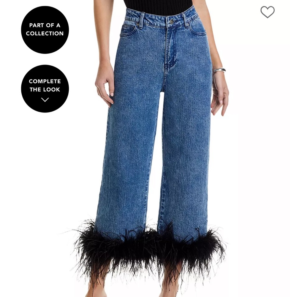 NWT- Aqua Blue Wide-Leg Jeans with Black Feather Hem
